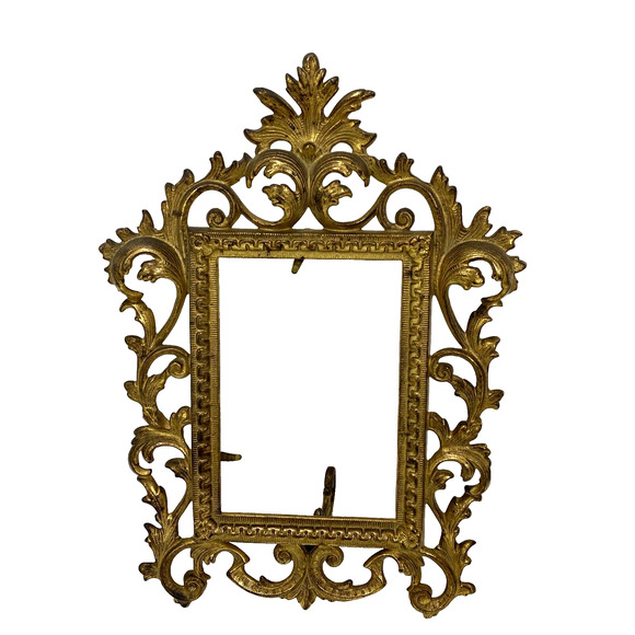 Vintage Picture Frame Cast Metal Ornate Gold Rectangle Portrait Victorian FLAW - Picture 4 of 10